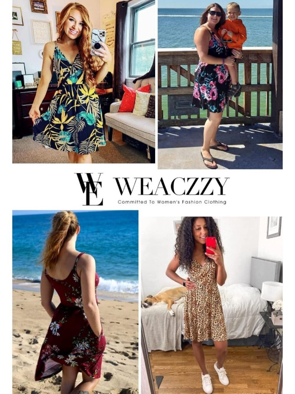 Women's Green Leaf Yellow Neck Spaghetti Strap Sundress Casual Beach Mini Dress - Picture 3 of 3